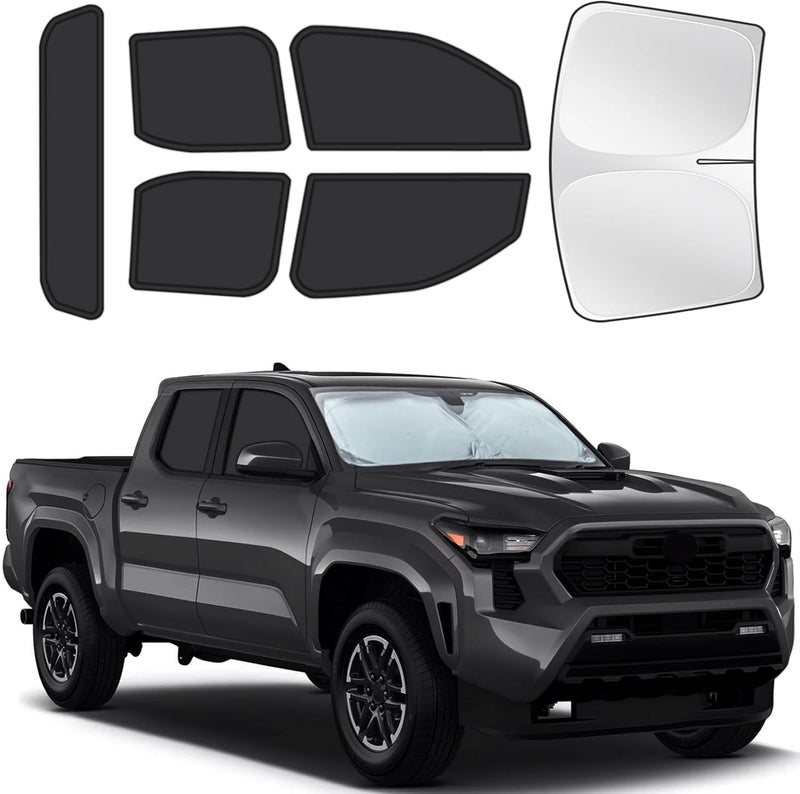 JASVIC for Toyota Tacoma 2024 2025 Car Window Shades, 6pcs Privacy Sun Shade Set for Front Windshield Side and Rear Windows, Full Window Covers Keeps Vehicle Cool for Camping Napping - Image 1